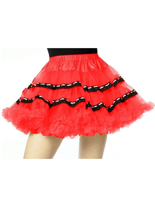 Red Soft Tulle Petticoat with Black Trim by Masquerade