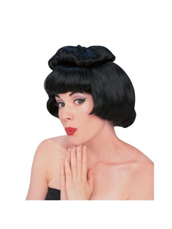 Women's Black Updo with Bangs Halloween Costume Wig by Masquerade