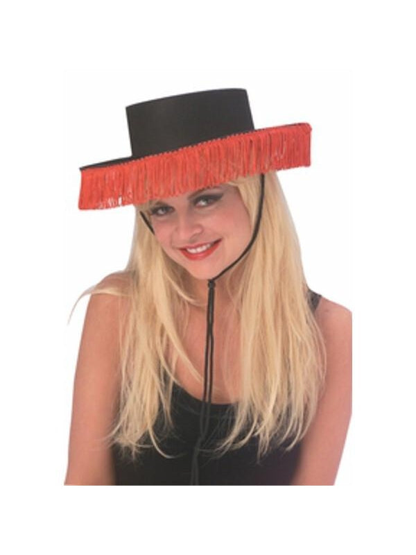 Black Bolero Hat with Red Fringe Costume Accessory by Masquerade