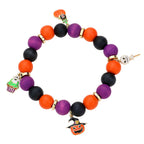 Halloween Theme Charms Wood Beaded Stretch Bracelet by Madeline Love
