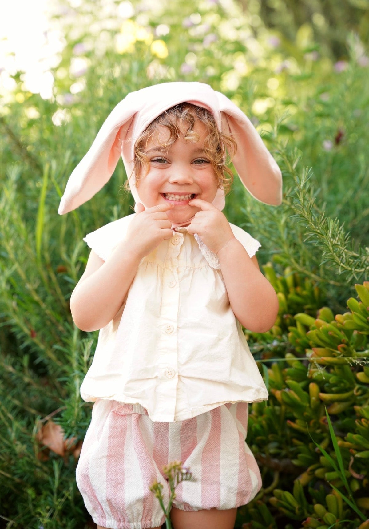 Pink Bunny Bonnet and Bunny Tail Set by Band of the Wild