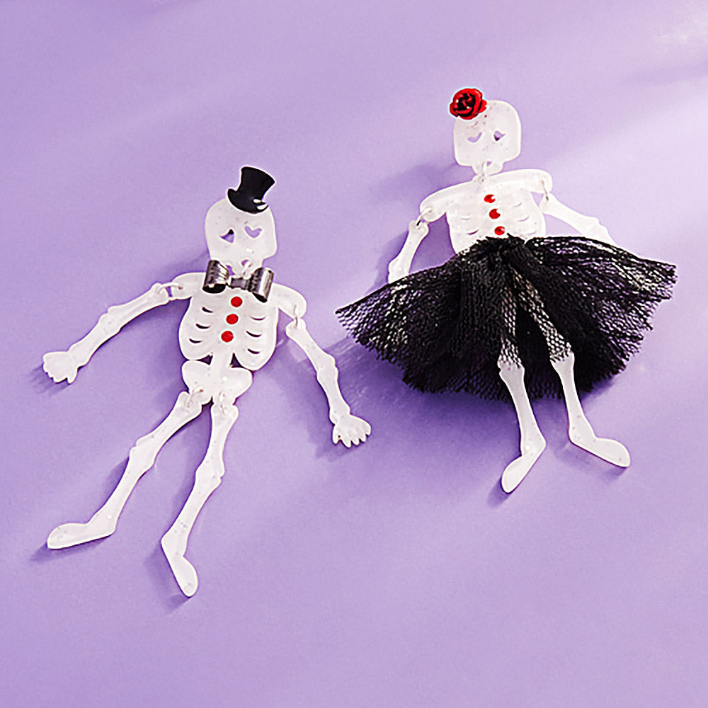Halloween Mr Mrs Skeleton Dangle Earrings by Madeline Love