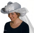 Silver Sequin Cowgirl Bride Hat with Veil Adult Bachelorette Party Accessory by HalloweenStore.com