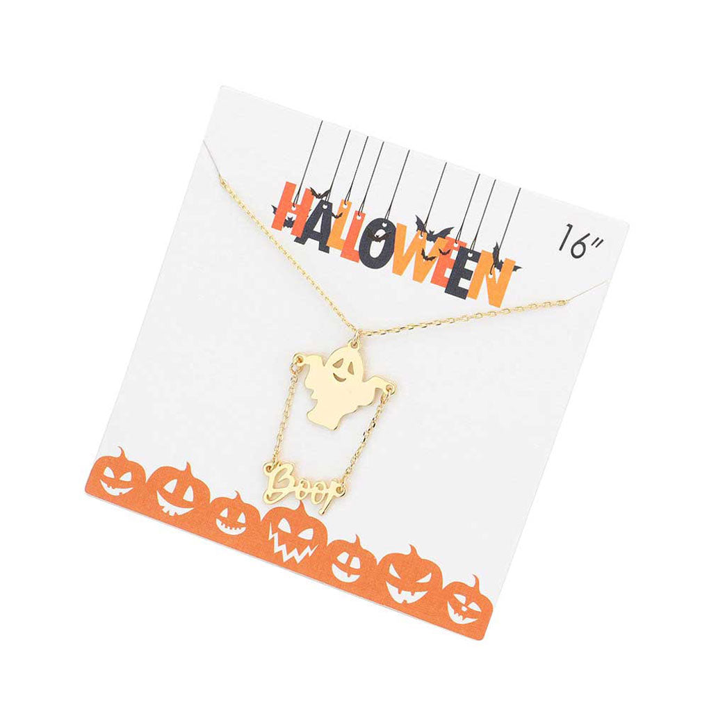 Boo Metal Message Halloween Ghost Pendant Necklace by Madeline Love