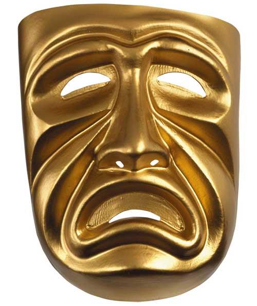 Gold Painted Tragedy Adult Mask Frown Sad Face by HalloweenStore.com