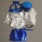 Holographic Silver Laser Bikini, Ruffle Skirt & Captain Hat 3-Piece Stage Costume Set