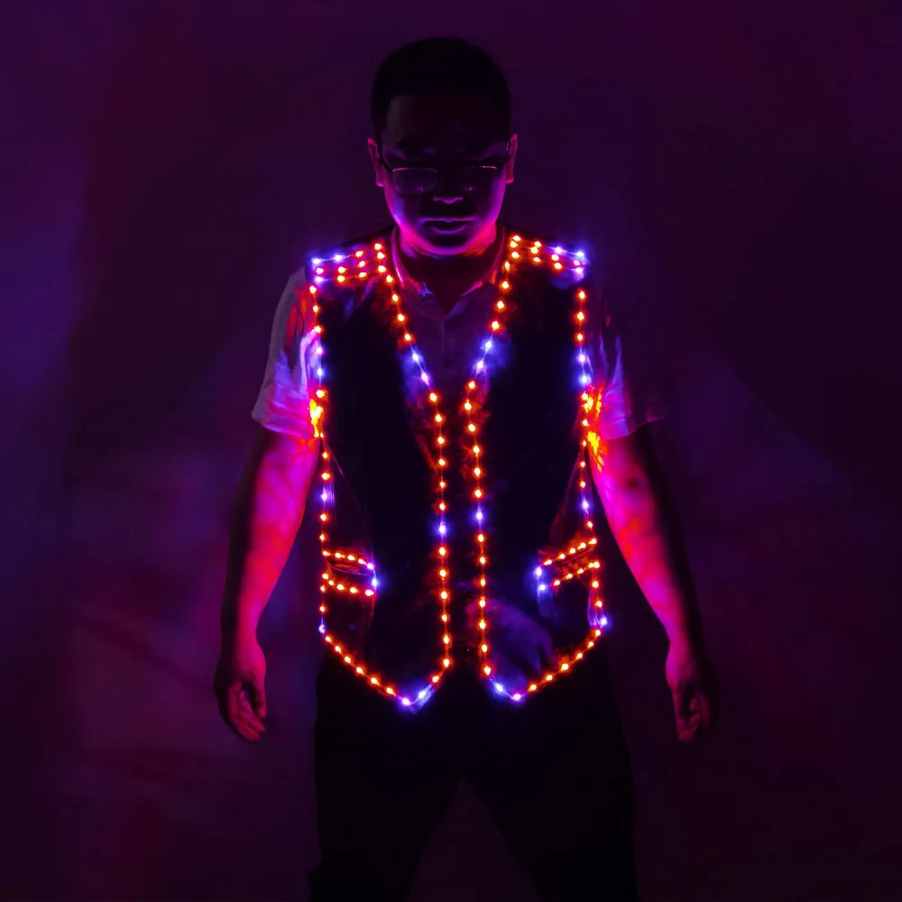 Colorful LED Luminous Vest for Ballroom Dancers DJ Singer Performer Stage Wear Jacket and Clothes for Waiters-Dance Costumes - Big Tim's Magic Emporium