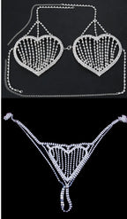 Dazzling Heart Crystal Bra Chain & Thong Bikini Body Jewelry Set