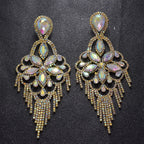 Sparkly Glass Crystal Statement Drop Earrings Stage Performance Jewelry