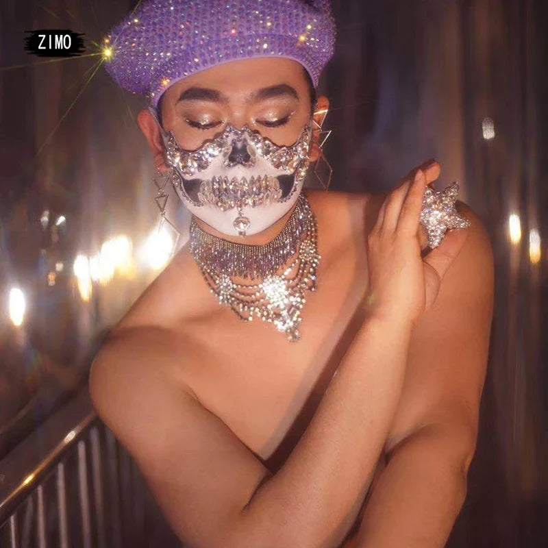 Full Rhinestone Embellished Glamour Beret Hat Stage Accessory