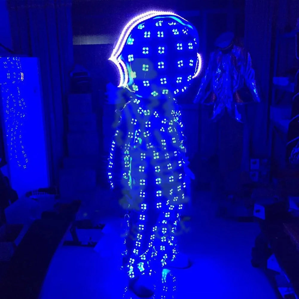 LED Light Illuminated Robot Suit Armor Luminous Cosplay Costume Clothing with Headphone for Night Club Party or KTV