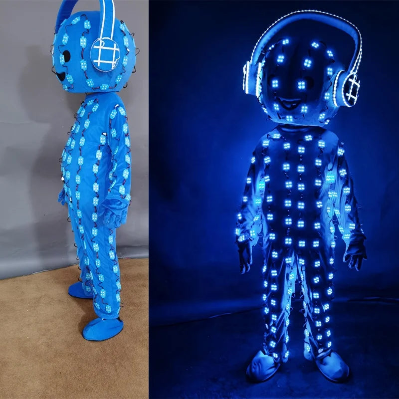 LED Light Illuminated Robot Suit Armor Luminous Cosplay Costume Clothing with Headphone for Night Club Party or KTV