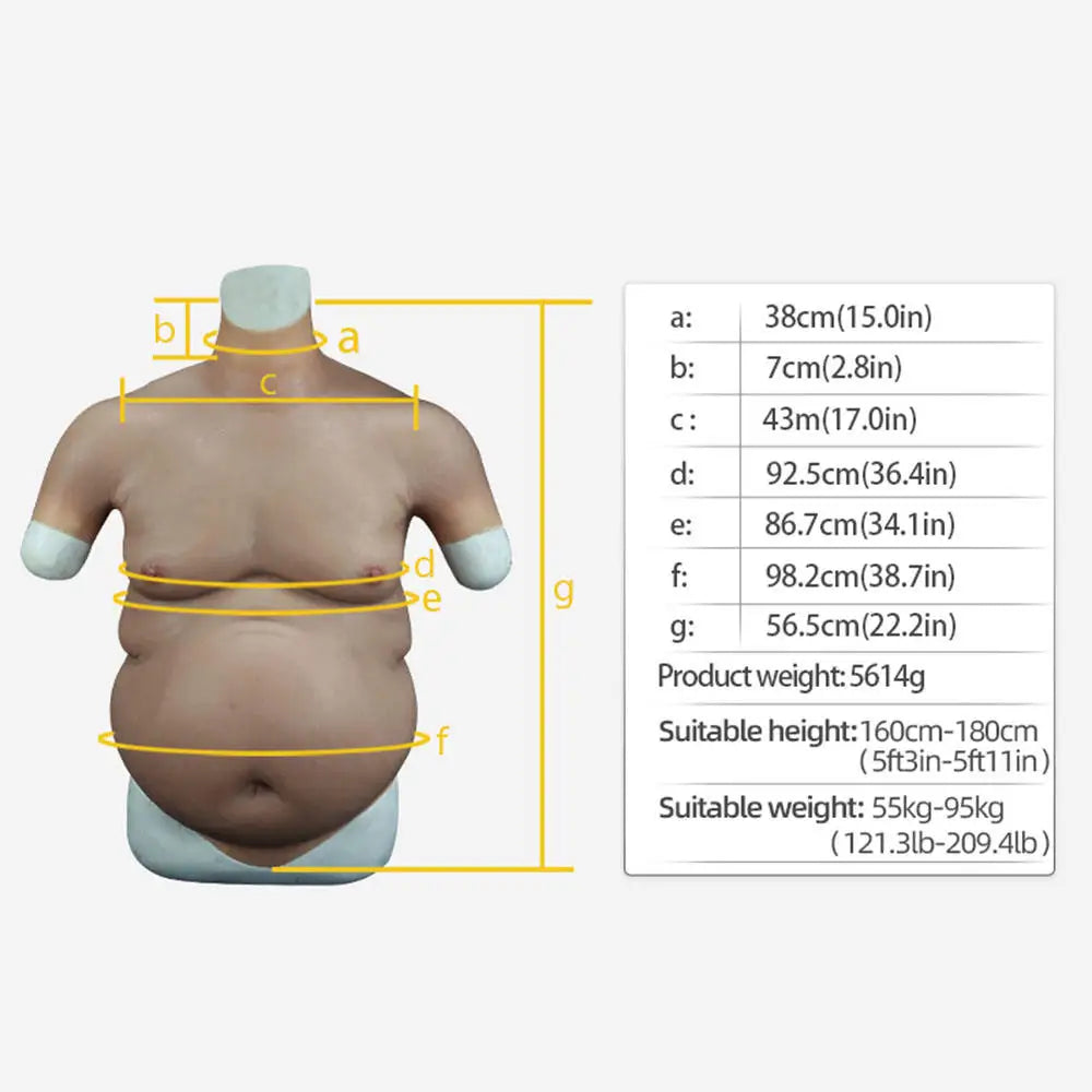 Fake Realistic Silicone Man Costume Potbellied Person Belly Cosplay Clothing Male Flabby and Bouncy Chest