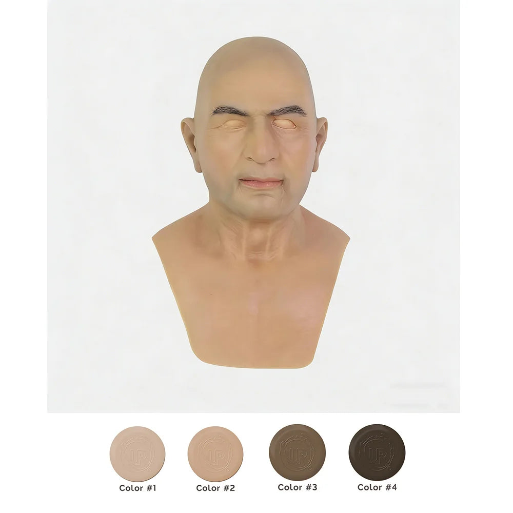 Male Headgear Full Silicone Head Mask Actor Middle Aged Man Face for Cosplay Halloween Party Masquerade Ball Film Props