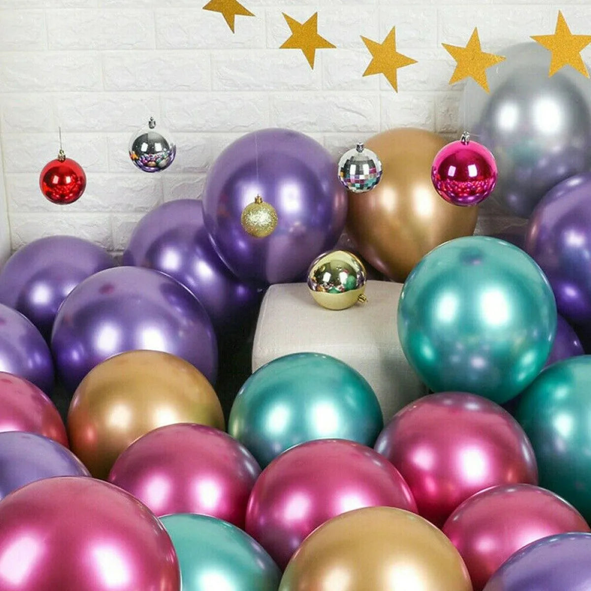 50Pcs Balloons Metallic Thick Chrome Shiny Latex Happy Birthday Wedding Party Toy Decor