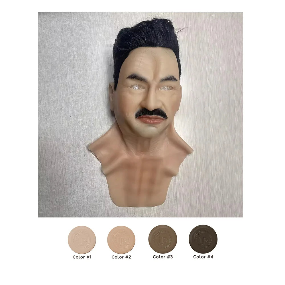 Male Headgear Full Silicone Head Mask Actor Middle Aged Man Face for Cosplay Halloween Party Masquerade Ball Film Props