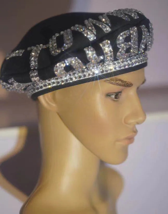Full Rhinestone Embellished Glamour Beret Hat Stage Accessory