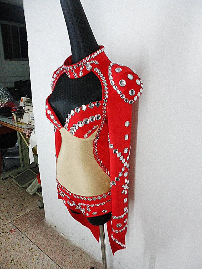 Rhinestone Swallowtail Showgirl Bodysuit – Tuxedo Tails Stage Performance Costume