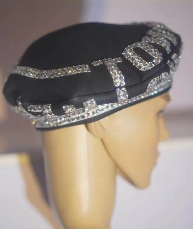 Full Rhinestone Embellished Glamour Beret Hat Stage Accessory