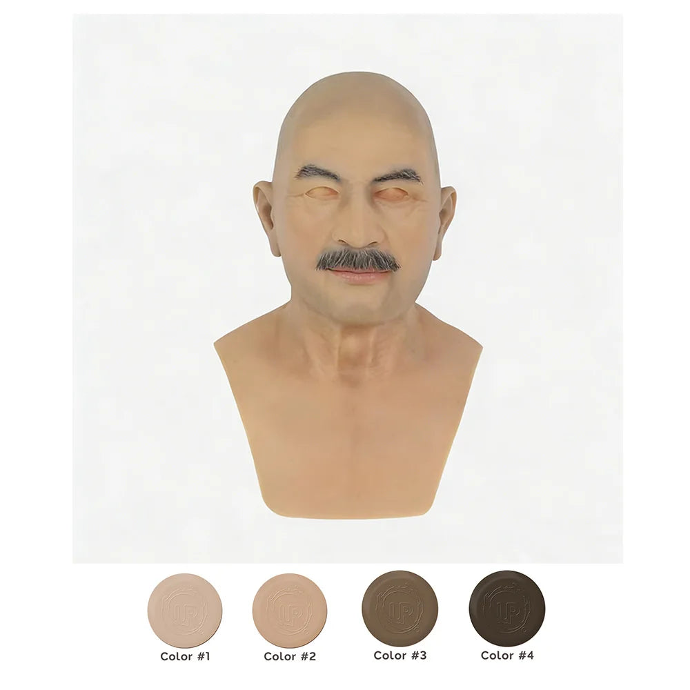Male Headgear Full Silicone Head Mask Actor Middle Aged Man Face for Cosplay Halloween Party Masquerade Ball Film Props