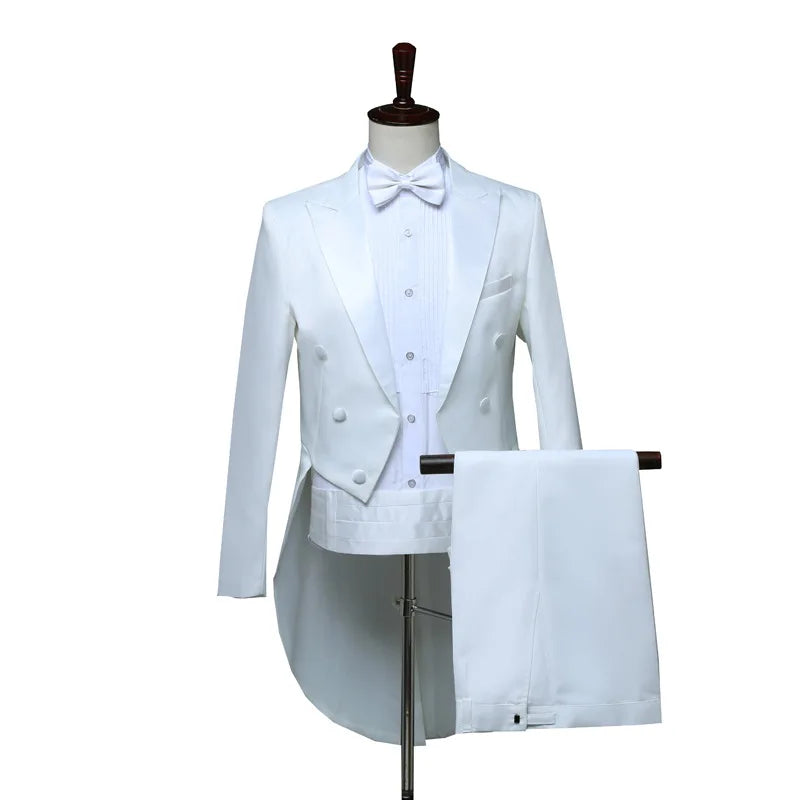 Male Magician Black and White Light Version Tuxedo Bel Canto Singer Stage Performance Chorus Conductor Vest Suit Dress