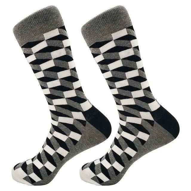 Men's Funny Socks Fine Paragraph Diamond Pattern Argyle Three-dimensional Tube Geometric Funny Large Size Combed Cotton - Big Tim's Magic Emporium
