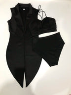 Female Jazz Dance Team Costume Black Yellow Bikini Tailcoat 3 Pieces Set Women Singer Nightclub Sexy Stage Wear Cosplay Outfits