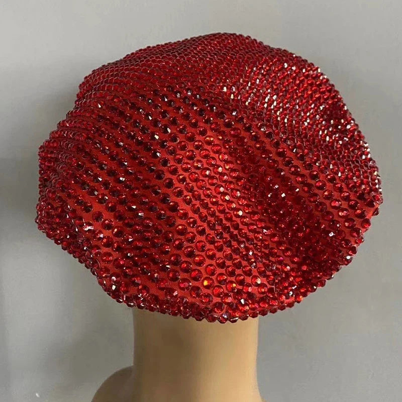 Full Rhinestone Embellished Glamour Beret Hat Stage Accessory
