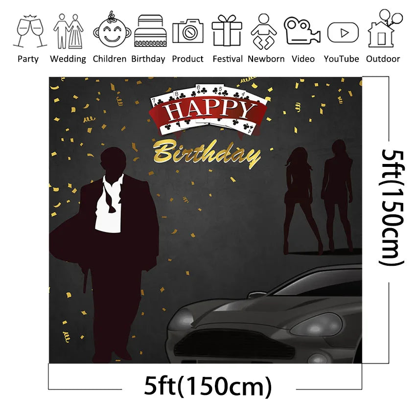 Casino Party Theme Backdrop James Bond Party 007 Bond Party Happy Birthday Party Decor Custom Banner Backdrops Photo Booth - Big Tim's Magic Emporium