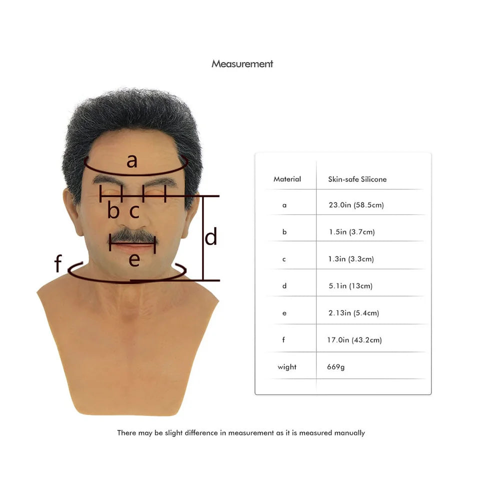 Male Headgear Full Silicone Head Mask Actor Middle Aged Man Face for Cosplay Halloween Party Masquerade Ball Film Props
