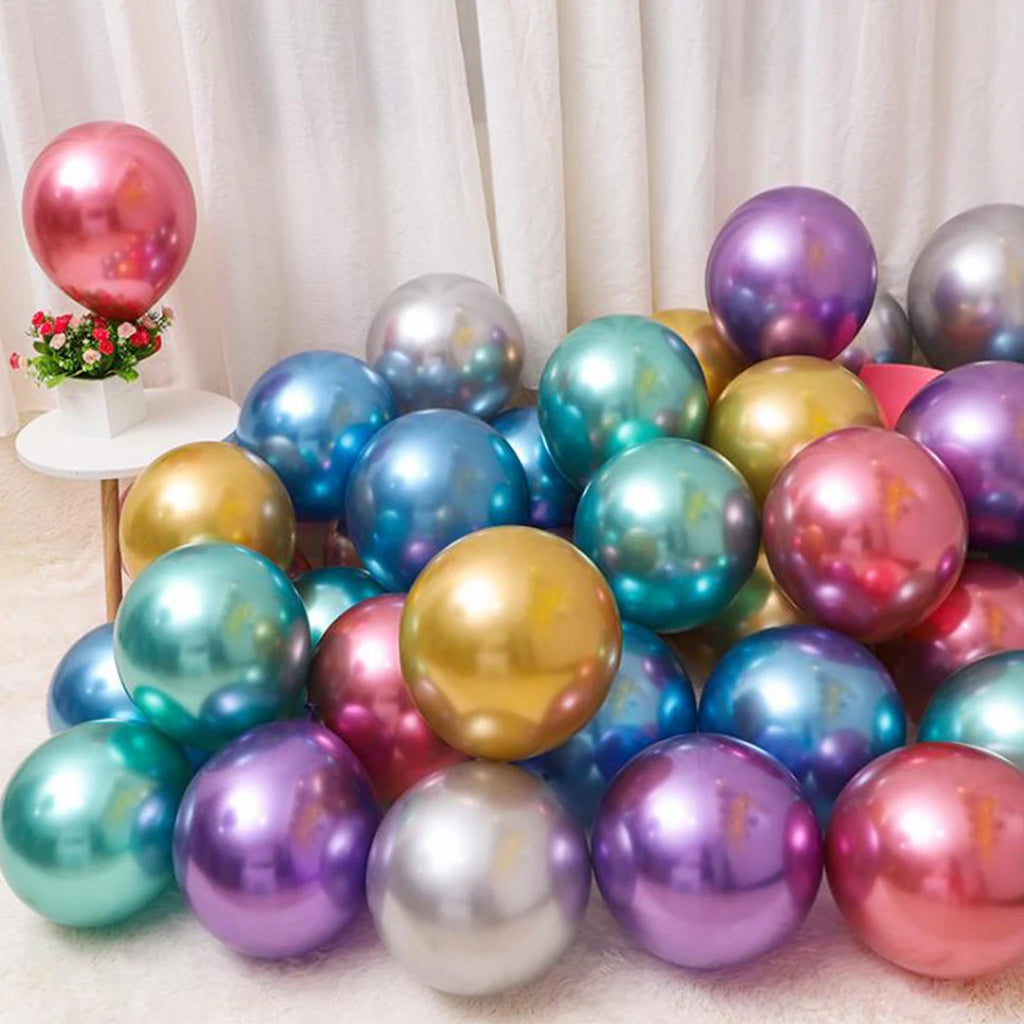 50Pcs Balloons Metallic Thick Chrome Shiny Latex Happy Birthday Wedding Party Toy Decor
