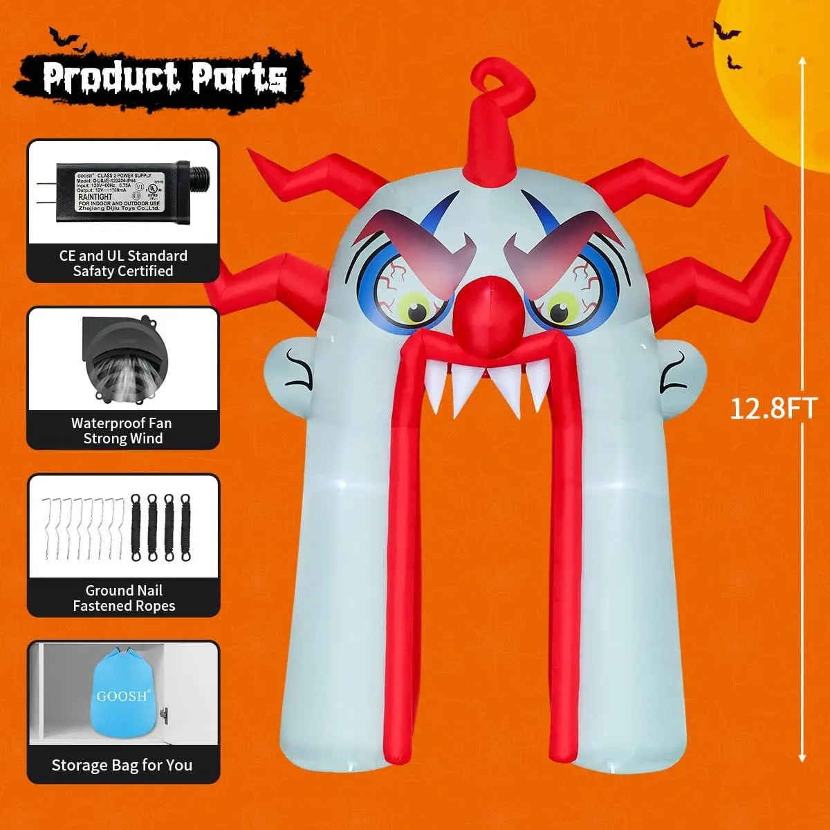 GOOSH 12.8 FT Halloween Inflatables Clown Archway Indoor & Outdoor Party Decor Built-in LEDs for Garden Lawn Yard Decorations - Big Tim's Magic Emporium