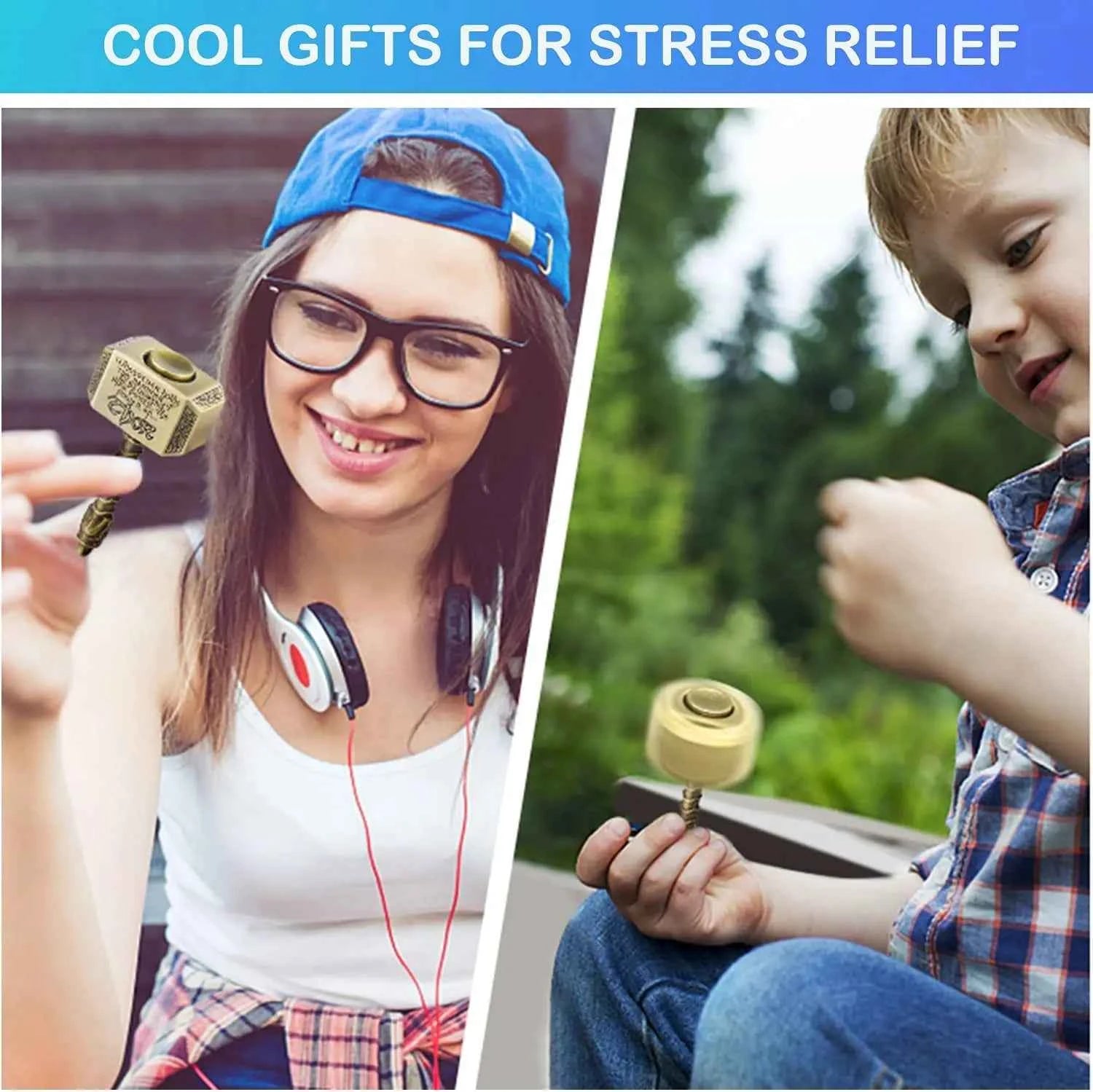 Metal Sensory Fidget Spinner Toy Thor's Hammer Resistance Anxiety Stress Relief Funny Fidget Toys for Kids Birthday Adult Gifts