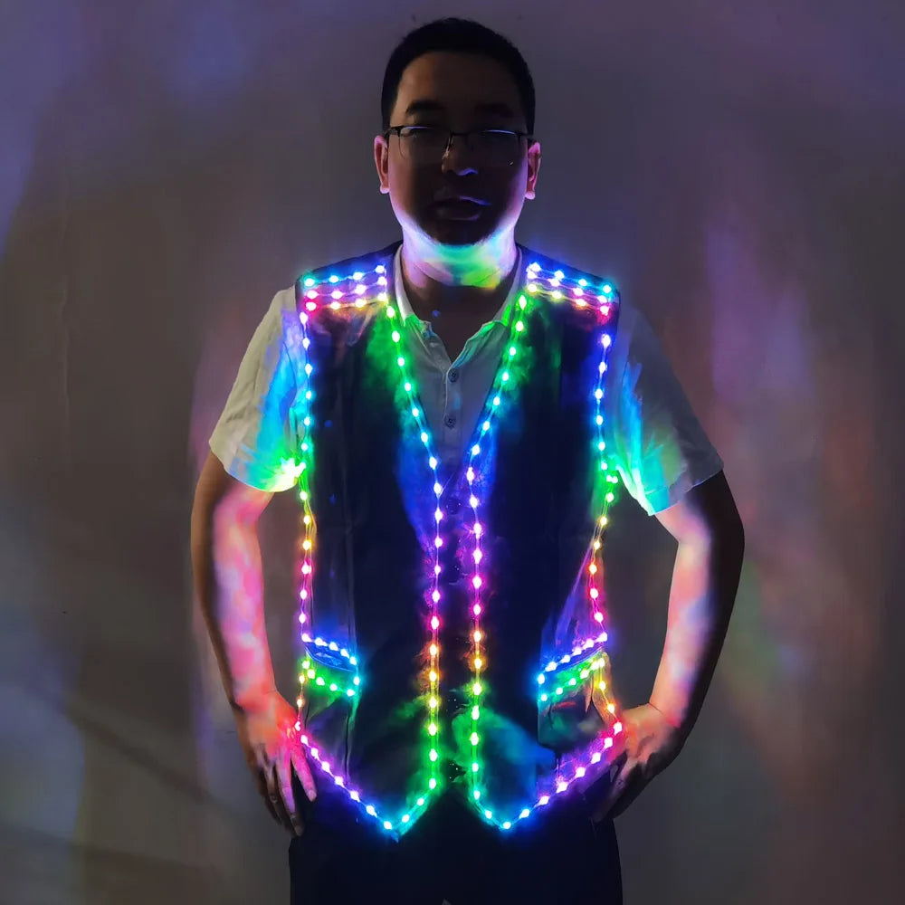 Colorful LED Luminous Vest for Ballroom Dancers DJ Singer Performer Stage Wear Jacket and Clothes for Waiters-Dance Costumes - Big Tim's Magic Emporium