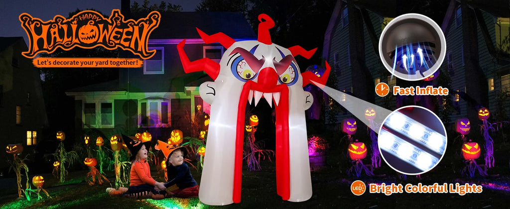 GOOSH 12.8 FT Halloween Inflatables Clown Archway Indoor & Outdoor Party Decor Built-in LEDs for Garden Lawn Yard Decorations