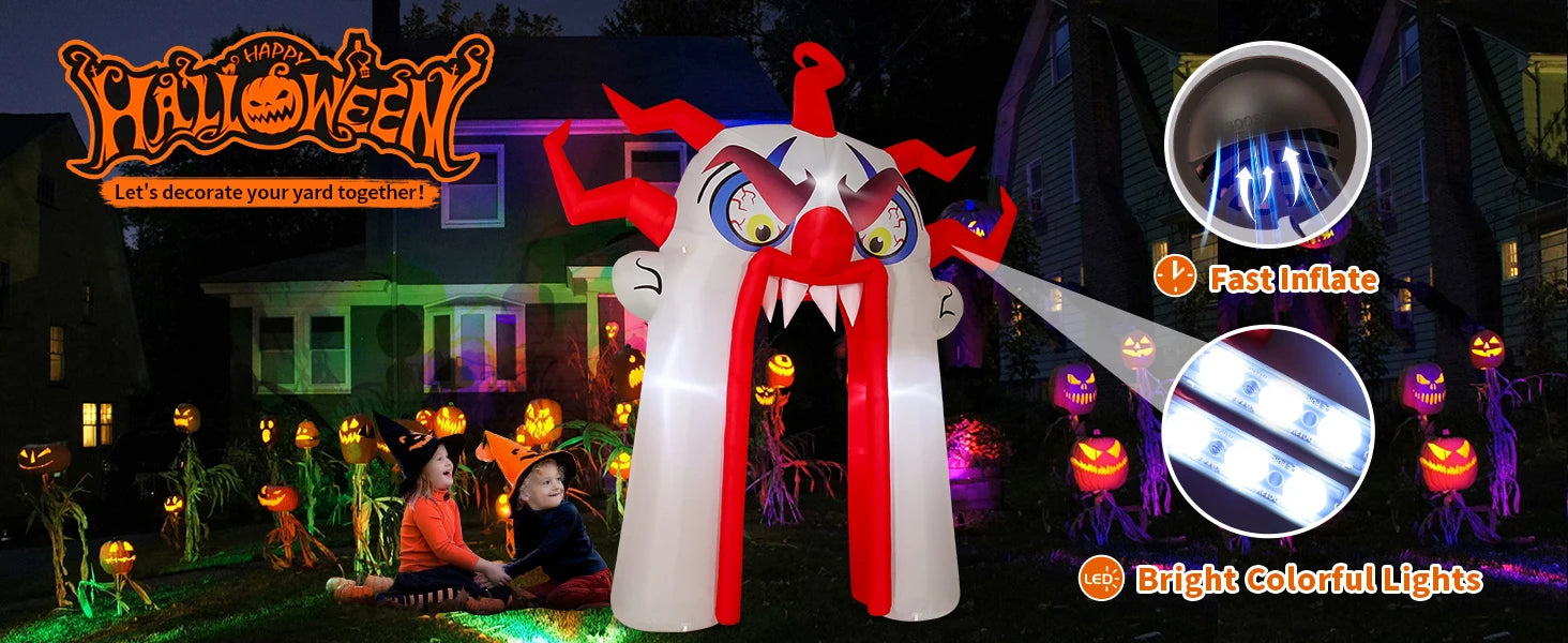 GOOSH 12.8 FT Halloween Inflatables Clown Archway Indoor & Outdoor Party Decor Built-in LEDs for Garden Lawn Yard Decorations