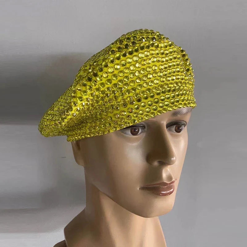 Full Rhinestone Embellished Glamour Beret Hat Stage Accessory