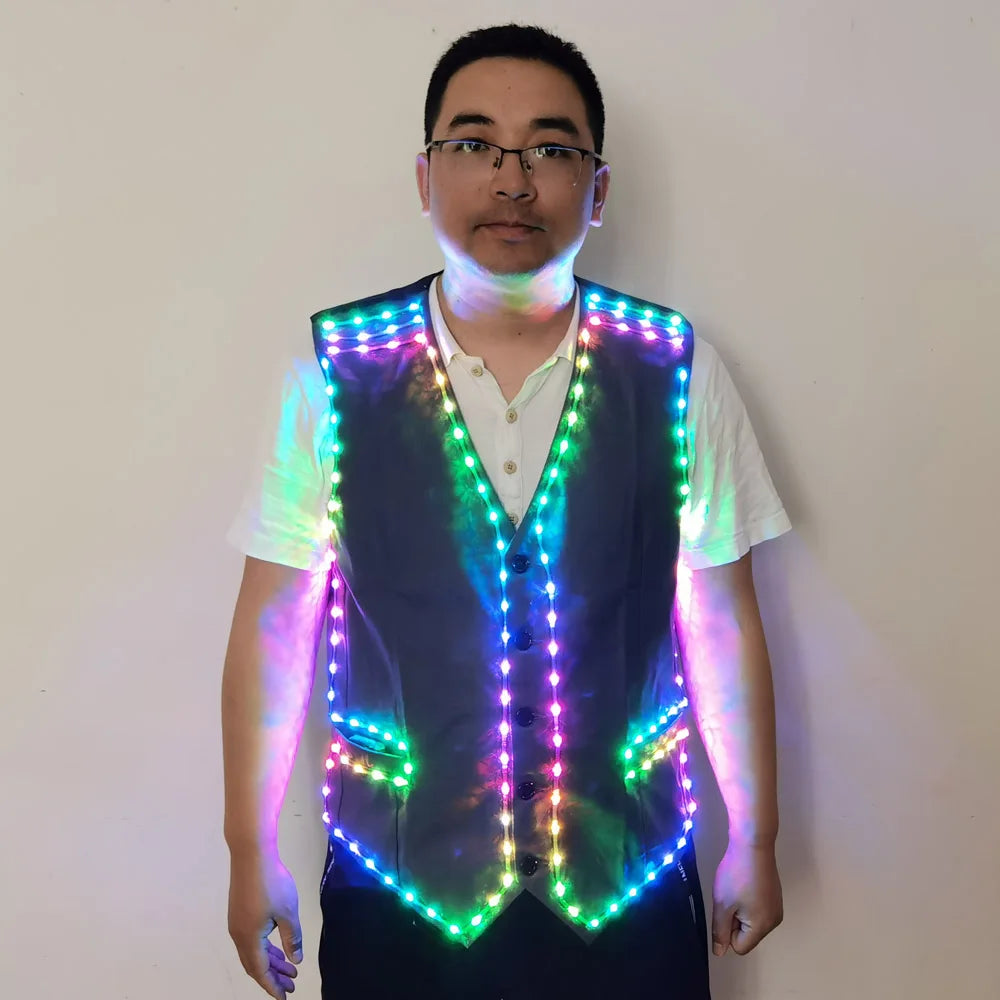 Colorful LED Luminous Vest for Ballroom Dancers DJ Singer Performer Stage Wear Jacket and Clothes for Waiters-Dance Costumes