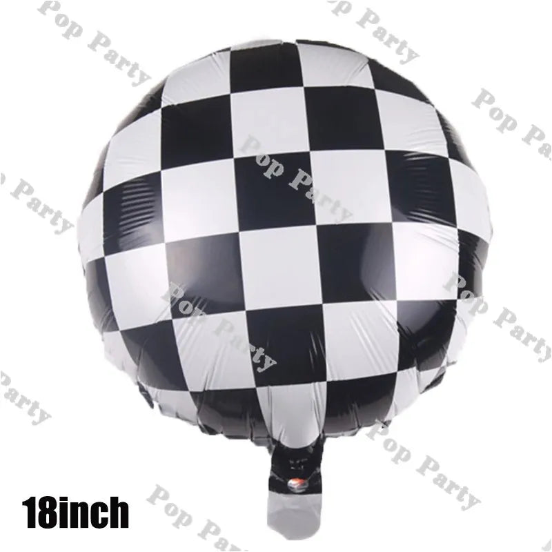 Racing Car Balloons Garland Kit Birthday Kids Boys Party Blue Yellow Balloon Arch Baby Shower Checkered Supplies White Globos