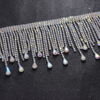 5YDS Crystal AB Rhinestone Fringe Trim 3.1" Tassel Applique Sew-On Stage Costume Border
