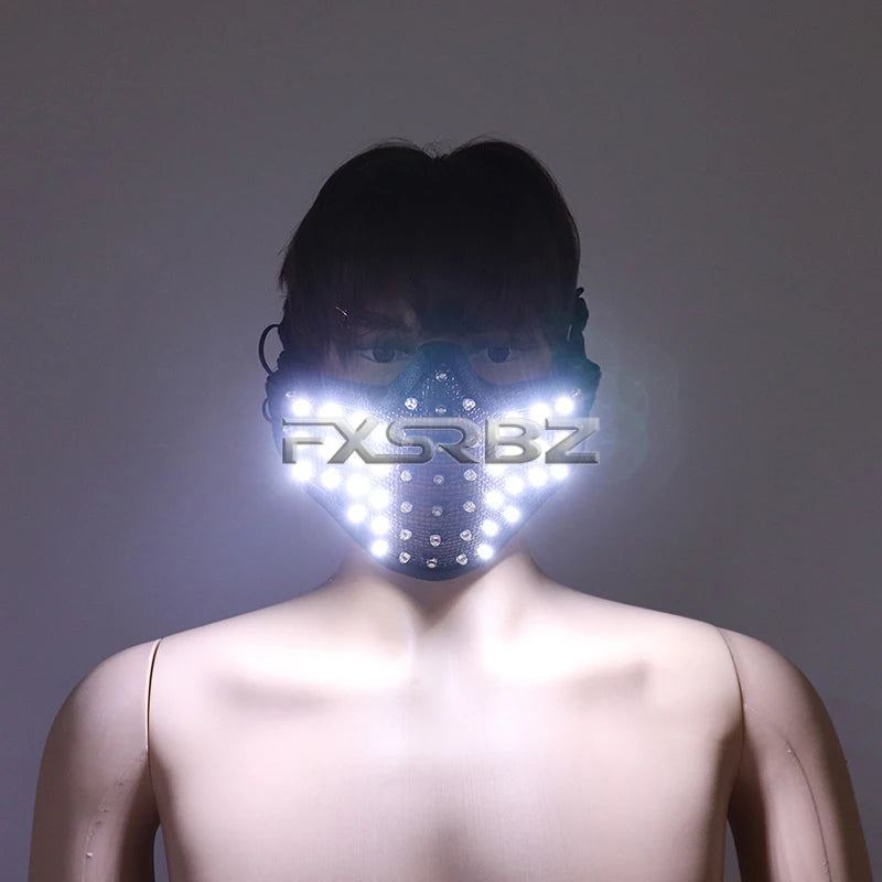 New LED Mask White Luminous Mask Halloween Performance Flashing Mask Bar Nightclub Stage Show Glowing Props - Big Tim's Magic Emporium