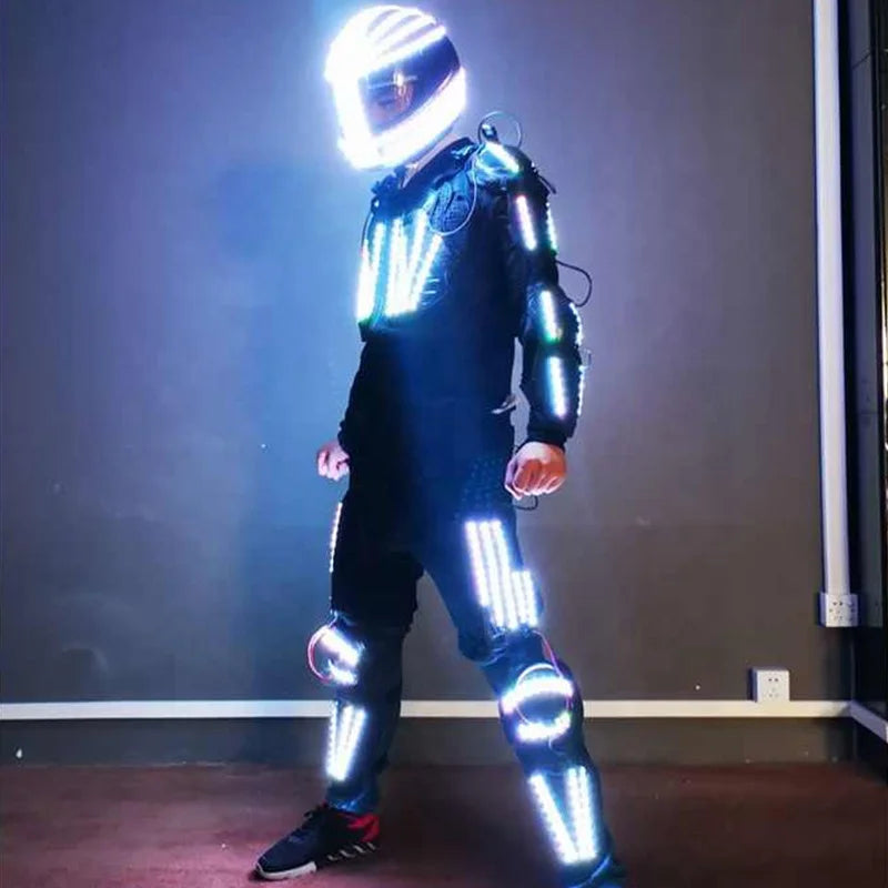 OEM RGB Dancer Jacket with LED Helmet Robot Stage Costumes Cosplay Suit for Nightclub Party Factory Supply Party Supplies