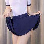 Shiny Sheer A-Line Pleated Micro Mini Skirt & Matching Bodysuit Set