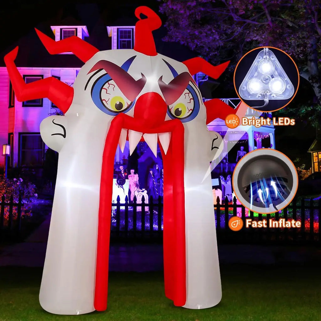 GOOSH 12.8 FT Halloween Inflatables Clown Archway Indoor & Outdoor Party Decor Built-in LEDs for Garden Lawn Yard Decorations