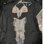Silver Sequin Tassel Halter Bra & Shorts Stage Performance Set