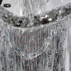 Silver Sequin Tassel Halter Bra & Shorts Stage Performance Set