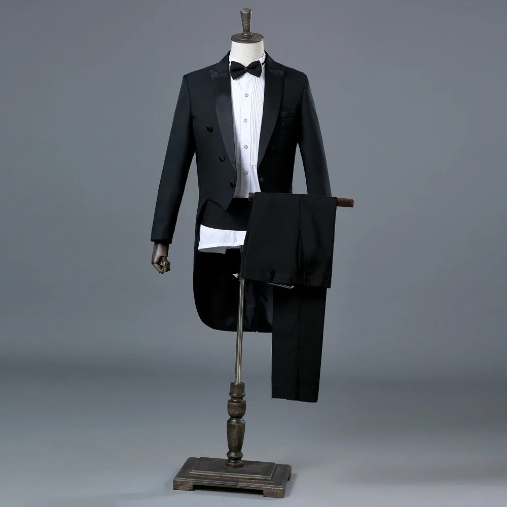 Male Magician Black and White Light Version Tuxedo Bel Canto Singer Stage Performance Chorus Conductor Vest Suit Dress