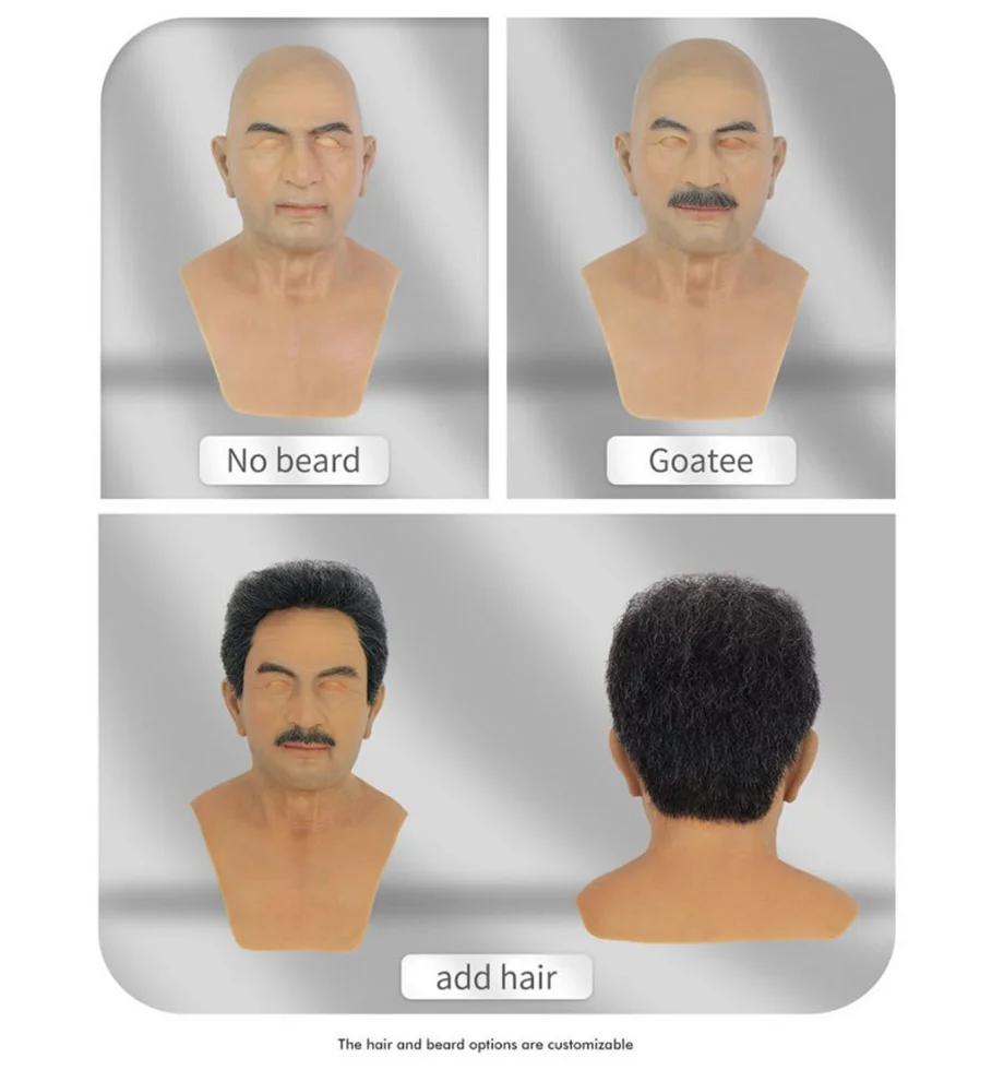 Male Headgear Full Silicone Head Mask Actor Middle Aged Man Face for Cosplay Halloween Party Masquerade Ball Film Props
