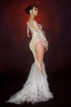 Silver Glitter Sequin Mesh Floor-Length Showgirl Gown – Glamour Stage Performance & Evening Gala Dress