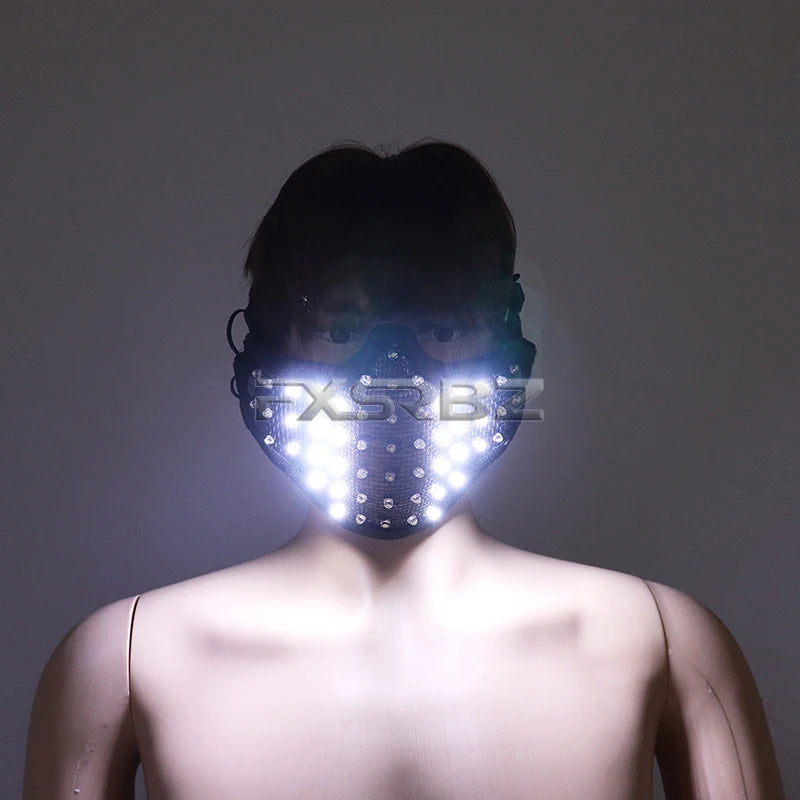 New LED Mask White Luminous Mask Halloween Performance Flashing Mask Bar Nightclub Stage Show Glowing Props - Big Tim's Magic Emporium